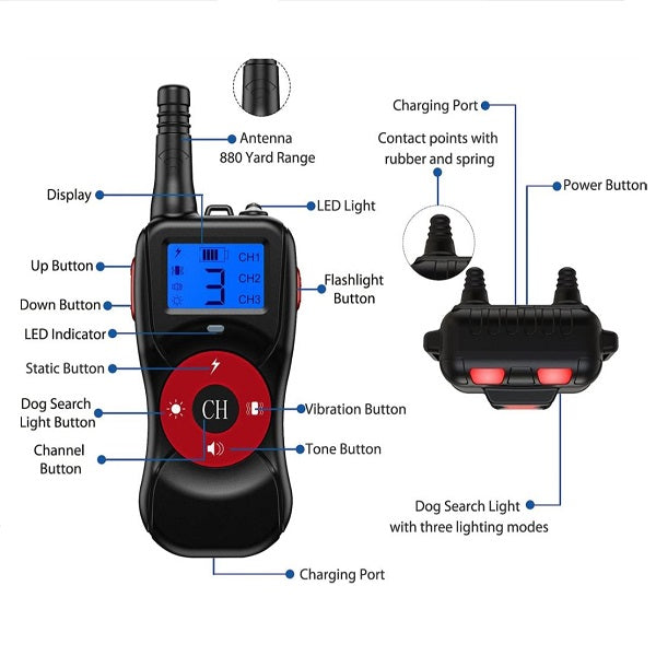 BARKAHOLICS® BH502R Remote Dog Training Shock Collar 1-3 Dogs 800m S/M/L - BARKAHOLICS®